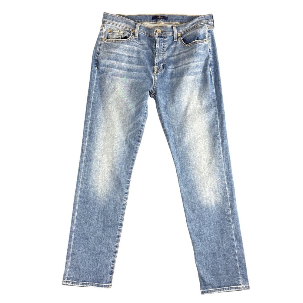 7 For All Mankind Skinny Jeans Womens 28 Blue Stretch Denim Mid Rise Button Fly